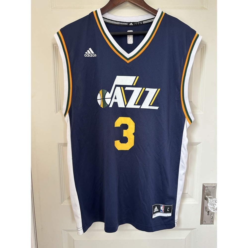 Utah Jazz Jersey Mens L Blue Yellow #3 Trey Burke Basketball NBA Adidas